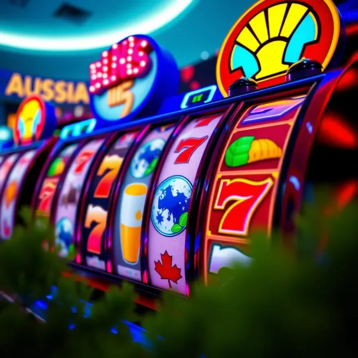 Colorful online pokies reels spinning with classic Australian icons