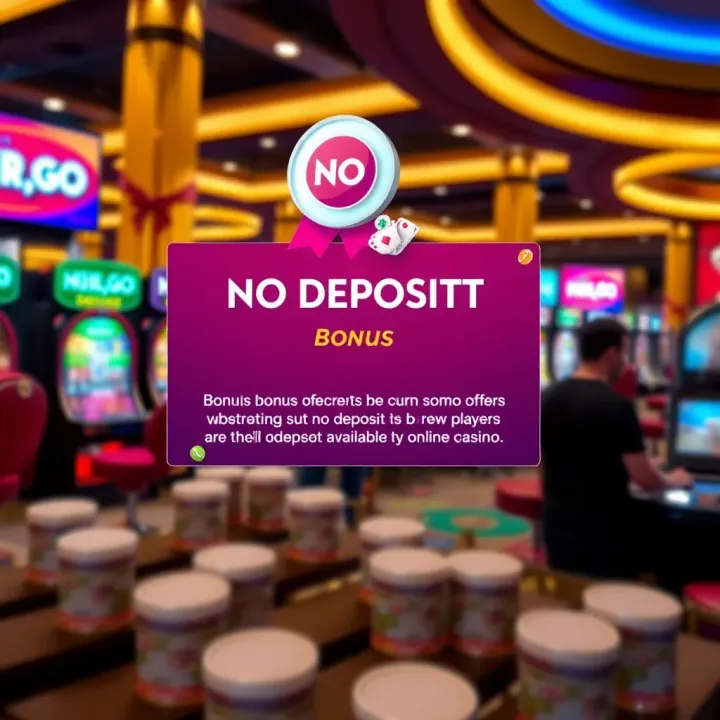 A digital bonus notification highlighting no deposit offers available for new players at an online casino