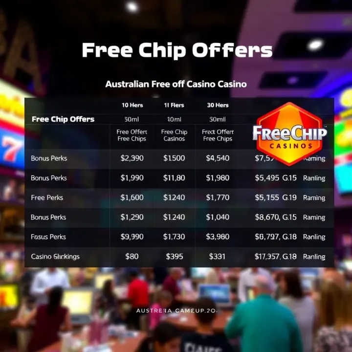 Comparison chart highlighting free chip offers and bonus perks across multiple Australian online casinos