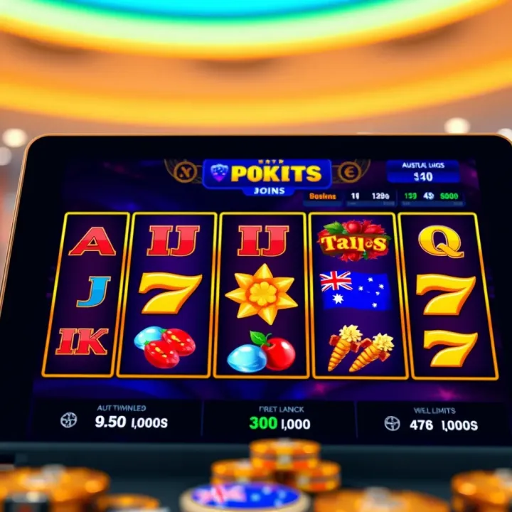 Online pokies interface displaying colorful reels and symbols with Australian theme