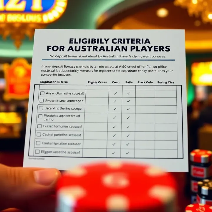 Graphic showing checklist and eligibility criteria for Australian players to claim casino bonuses