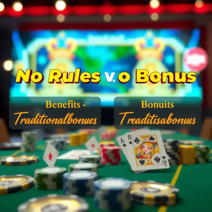 Graphic comparing the benefits and drawbacks of no rules casino bonuses versus traditional bonuses