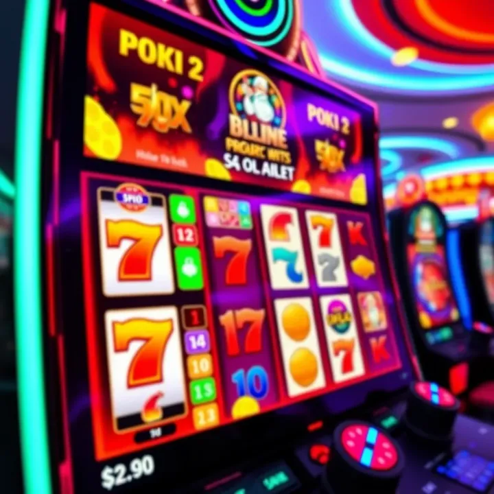 Colorful online pokies game screen showcasing various symbols and reels set against a vibrant background