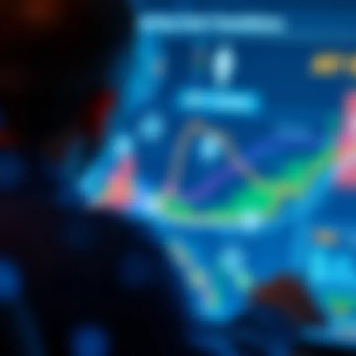 Graphic showing a person navigating a digital career map with AI elements guiding career transitions and new job opportunities