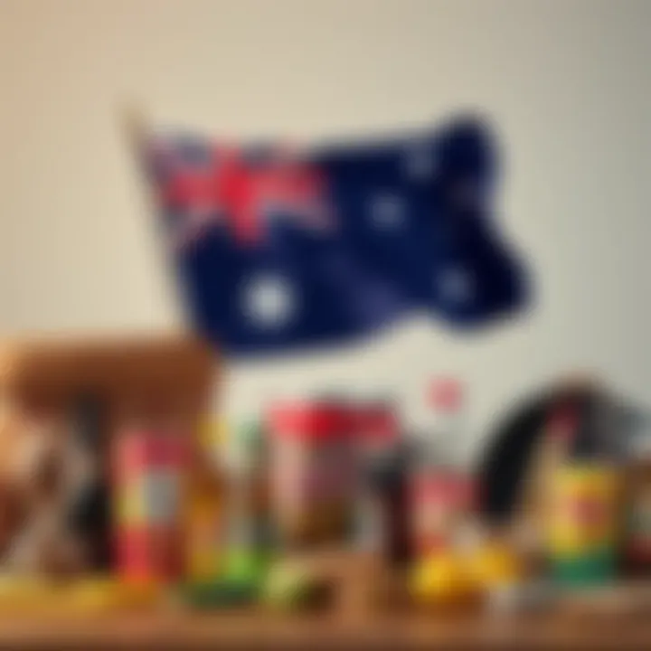 Support for Australian-Made Products Under the Fair Go Manifesto Australian flag waving above a collection of locally made products symbolizing national industry support