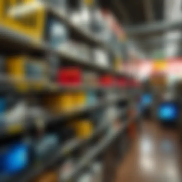 Shelves displaying a variety of electronic products with price tags indicating fair pricing