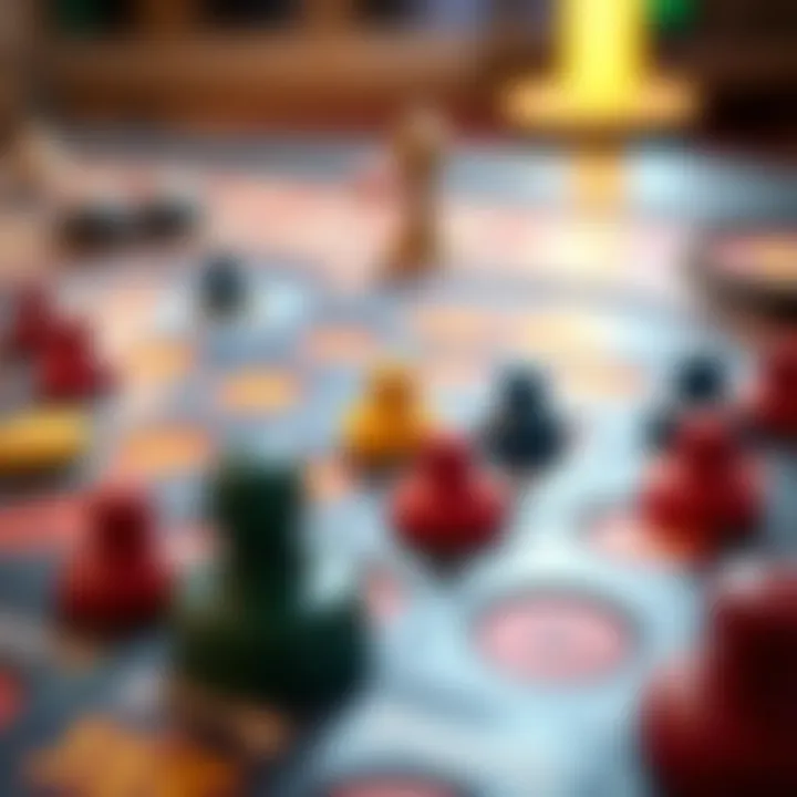 Game board layout showcasing colorful tokens and interactive decision spots