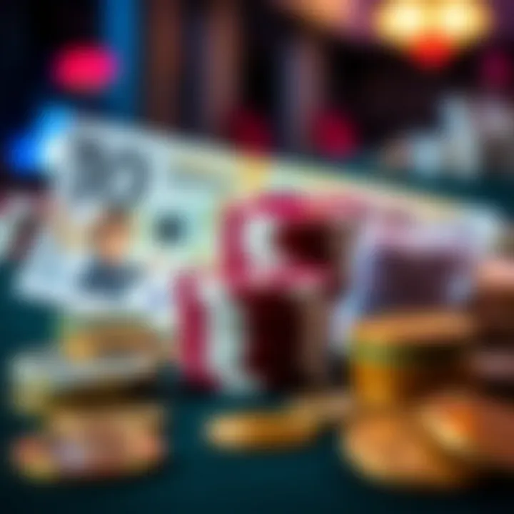 Conceptual graphic of a casino chip stack with Australian currency notes and coins