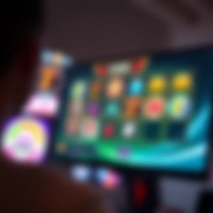 Illustration of a digital casino interface displaying various slot games on a computer screen