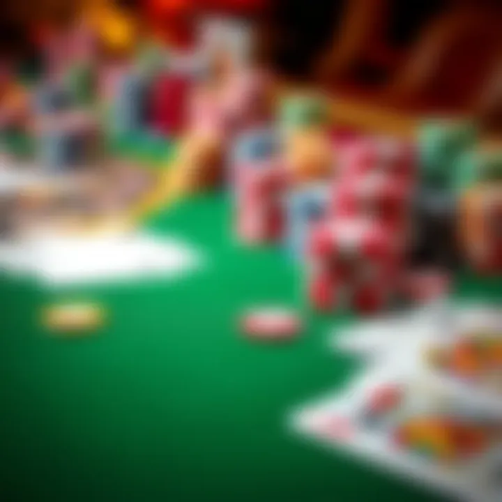 Colorful casino chips and playing cards scattered on a green felt table symbolizing online casino bonuses