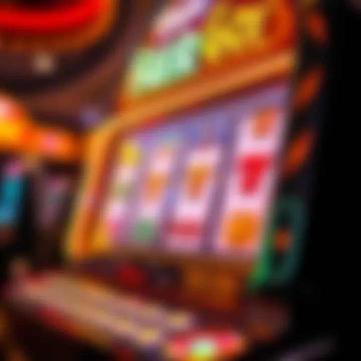 Bright casino slot machine with colorful bonus symbols glowing