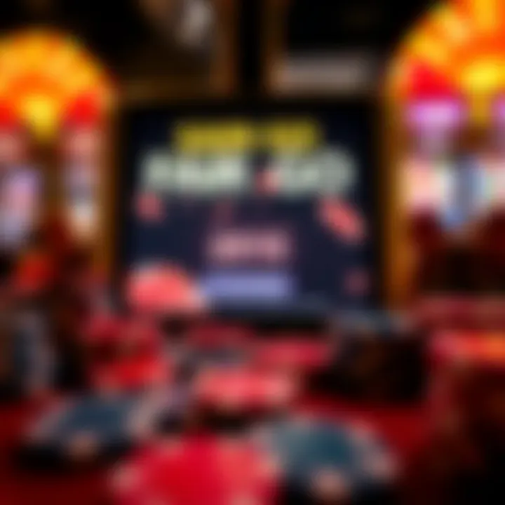 Illustration of various casino chips and a glowing bonus code displayed on a digital screen