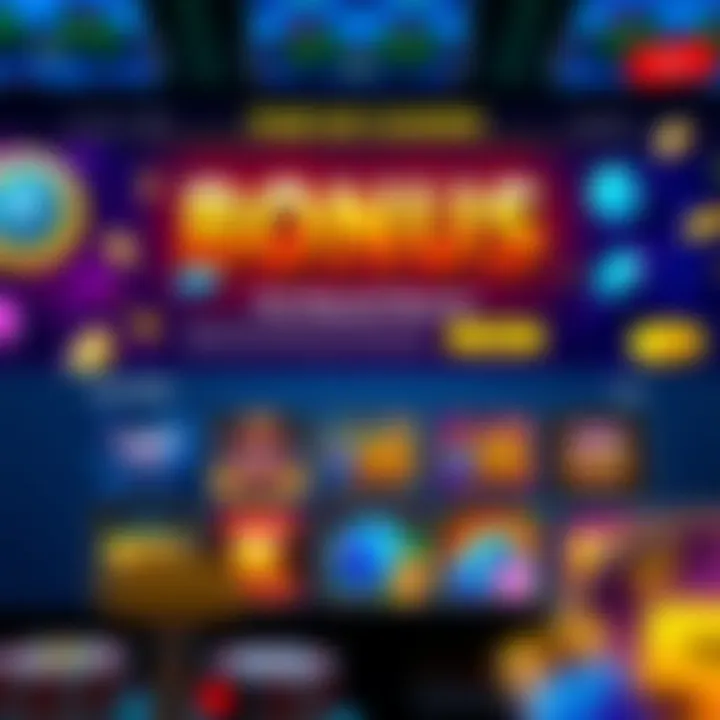 Illustration of a digital casino interface displaying bonus offer details and slot game icons