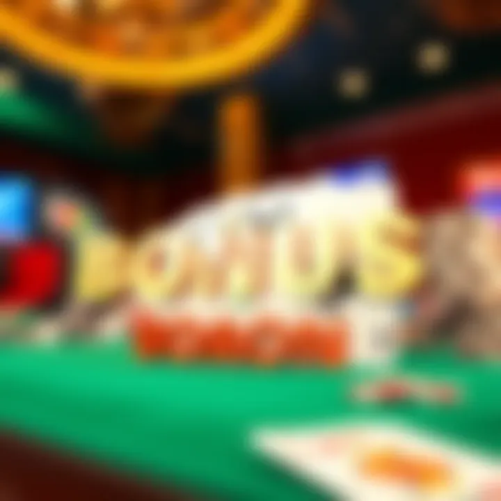 Bright casino-themed background with bonus code text and playing cards