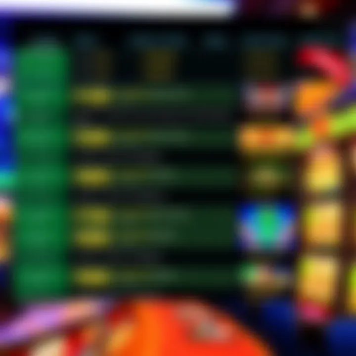 Digital interface displaying a list of casino bonus offers and redemption options