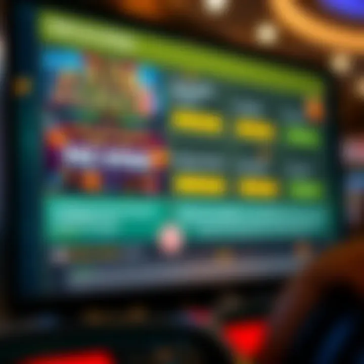 Digital interface displaying various casino bonus options including free spins and deposit matches with terms highlighted