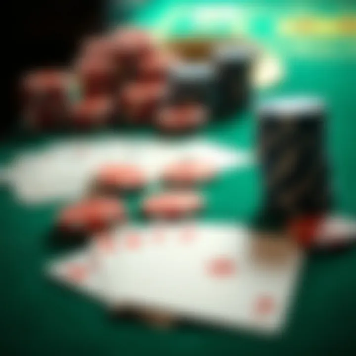 Visual representation of casino chips and playing cards on a green felt surface