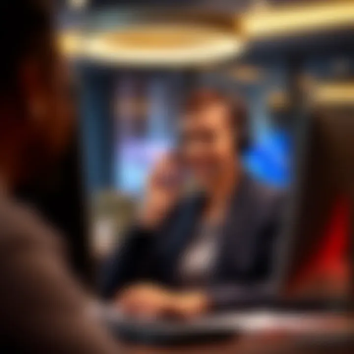 Customer Support Communication at Fair Go Casino Customer support representative speaking on the phone with a headset in a modern office environment