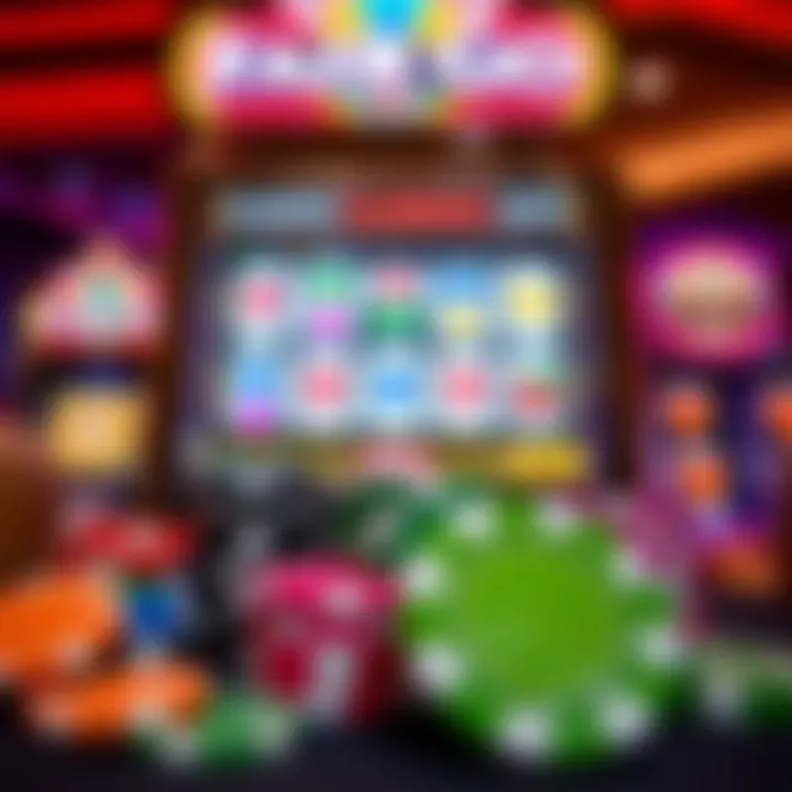 Colorful casino chips and a jackpot slot machine display