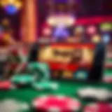 Illustration showing various casino chips and a mobile device displaying Fair Go Casino interface