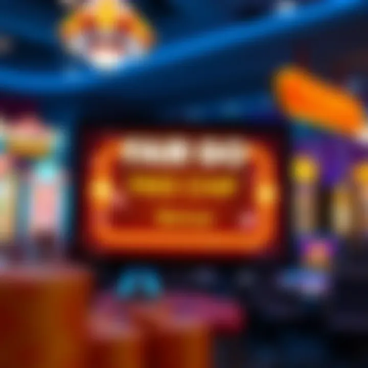 Illustration showing a vibrant online casino interface with various slot games and a glowing free chip bonus notification