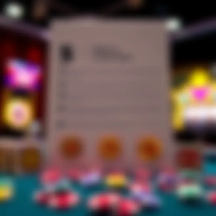 Graphic showing a checklist of terms and conditions alongside bonus icons for online casino promotions