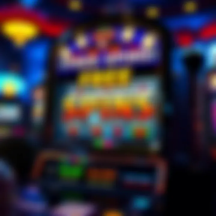 Illustration of a slot machine with spinning reels and bright casino lights