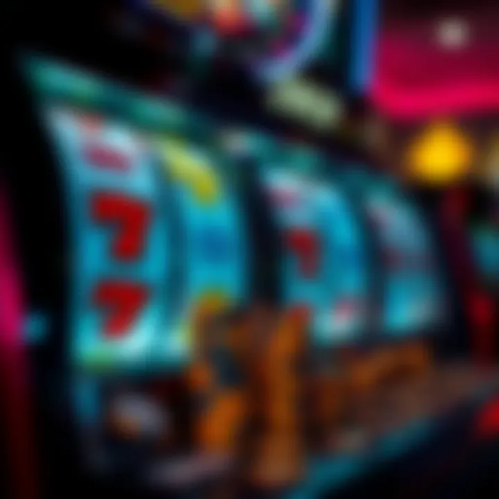Slot machine reels showing winning combination with casino chips and coins