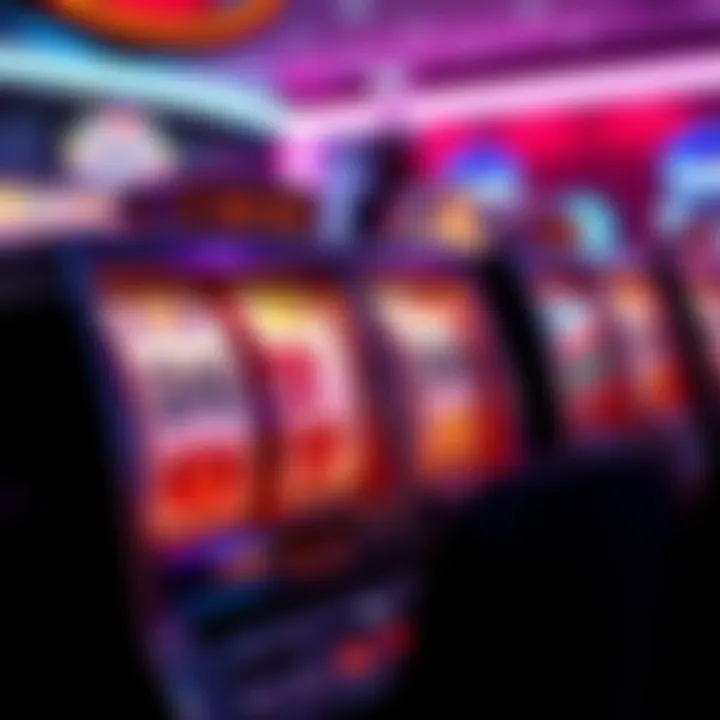 Slot machine reels displaying winning symbols with bright lights