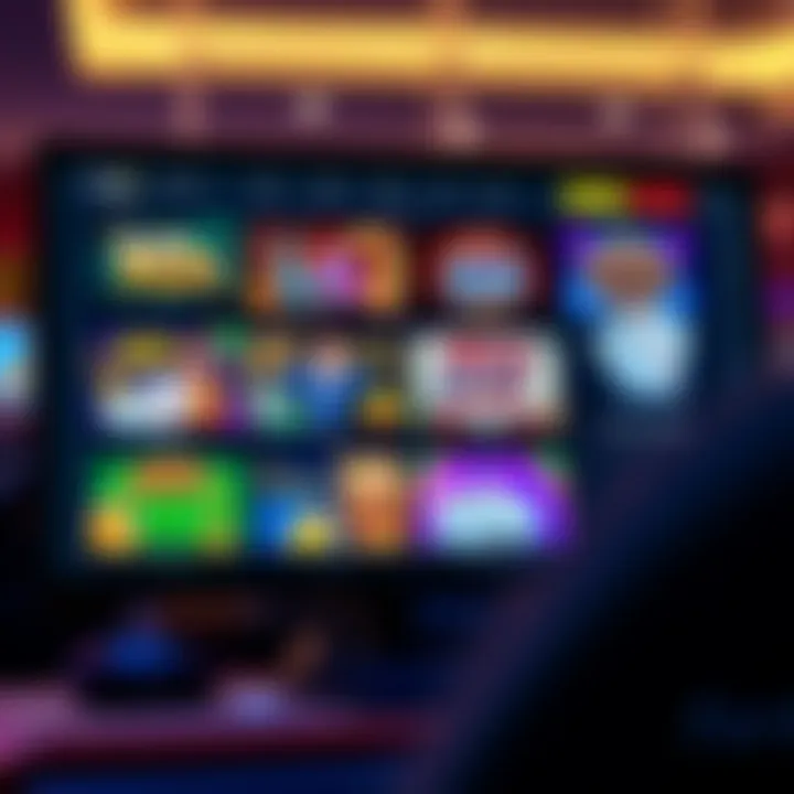 Variety of casino games displayed on a computer screen with a focus on slot machines and card games