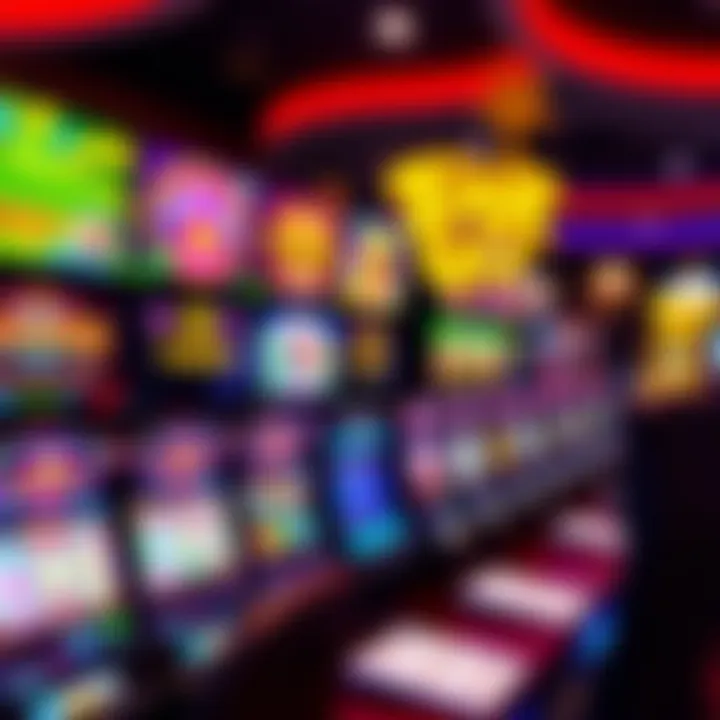 Colorful online casino game interface showing a variety of slot machines and card games