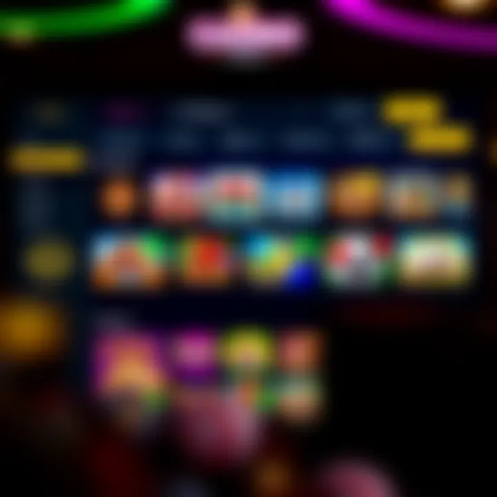 Casino interface showcasing various slot games and navigation options