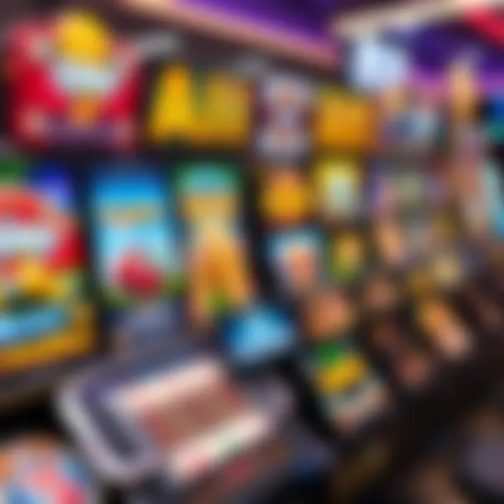 Colorful assortment of online casino game icons with a focus on pokies and card games