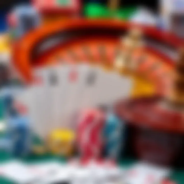 Selection of popular casino games including cards, roulette wheel, and chips