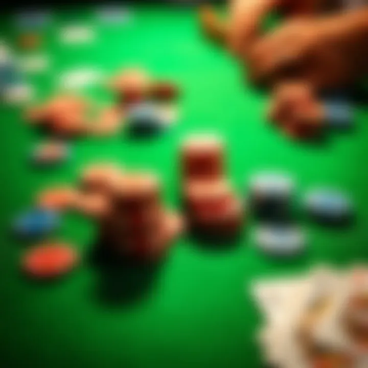 Colorful casino tokens and poker chips scattered on a green felt table highlighting gaming excitement