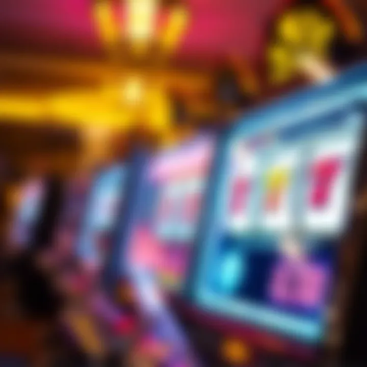 Bright slot machine screen showing winning symbols and flashing lights