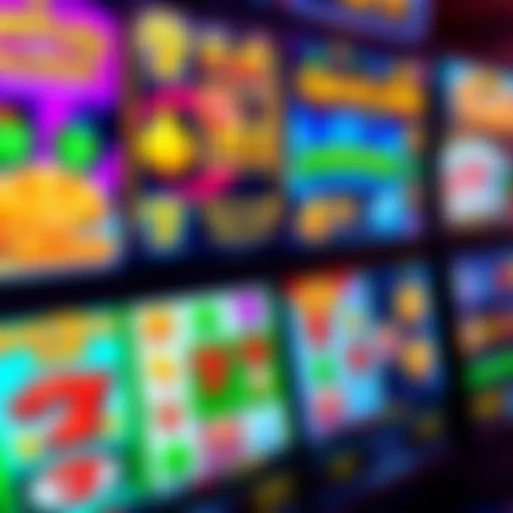 Colorful online casino slot games on a digital screen with vibrant graphics