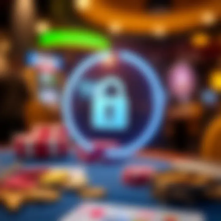 Graphic showing a secure digital transaction with a lock icon and casino elements
