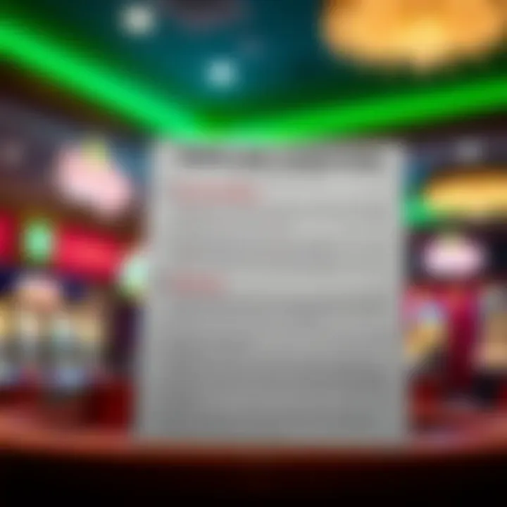 Graphic showing a checklist of terms and conditions with a casino background