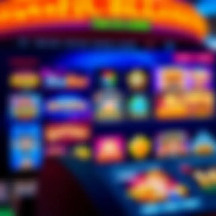 A vibrant online casino interface showcasing a variety of popular slot games with bright colors and dynamic graphics