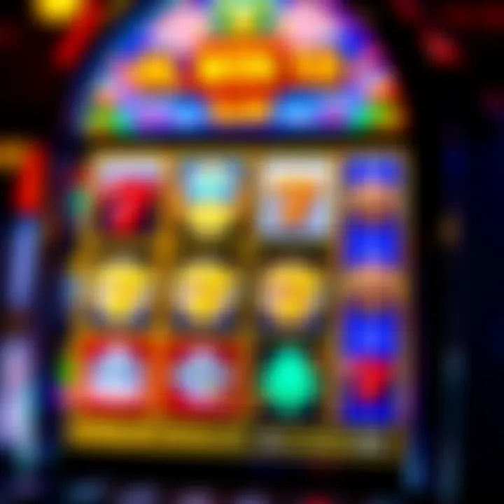Close-up of a vibrant casino slot machine screen showing a winning combination with bright colors and symbols