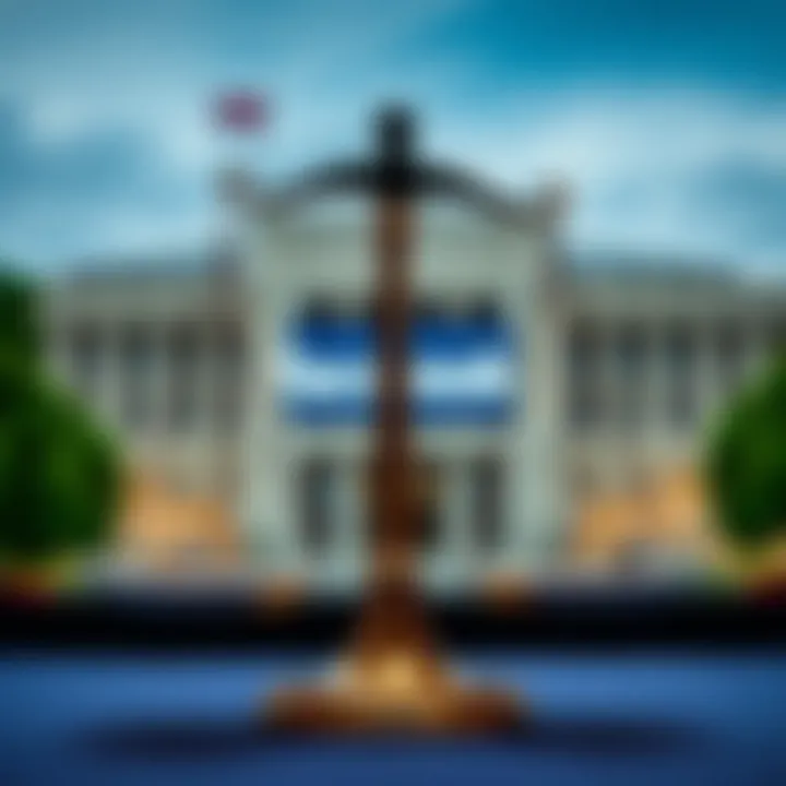 Illustration of a balanced scale symbolizing fairness with Facebook logo and Australian government building in the background