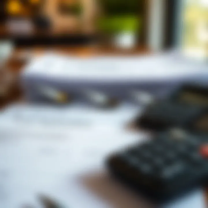 Visual representation of a loan application with documents and calculator