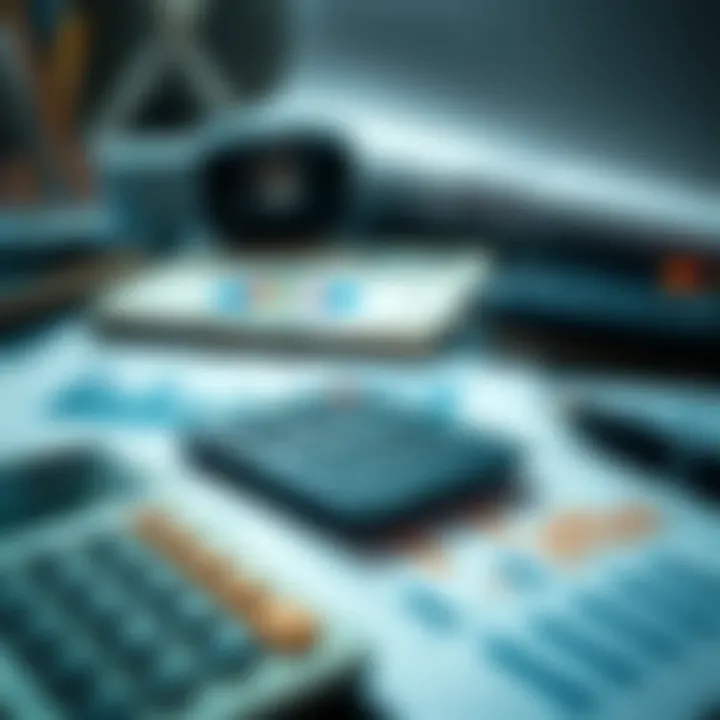 Calculator and financial charts on a desk symbolizing budgeting and financial planning