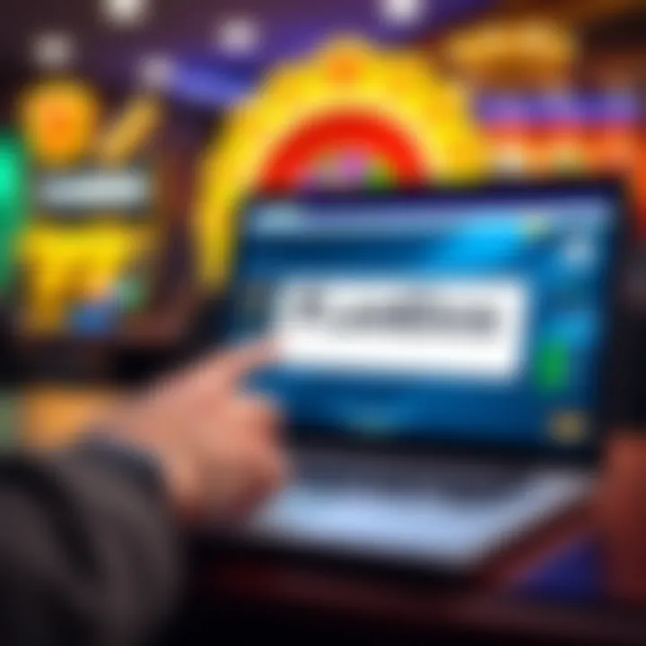 Illustration of a digital code being entered on a laptop with casino symbols in the background