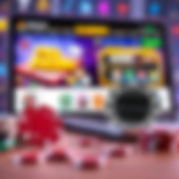 Illustration of a casino chip next to a laptop showing an online casino interface