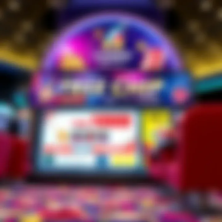 Illustration showing a vibrant digital casino interface with promotional banners for a free chip bonus offer