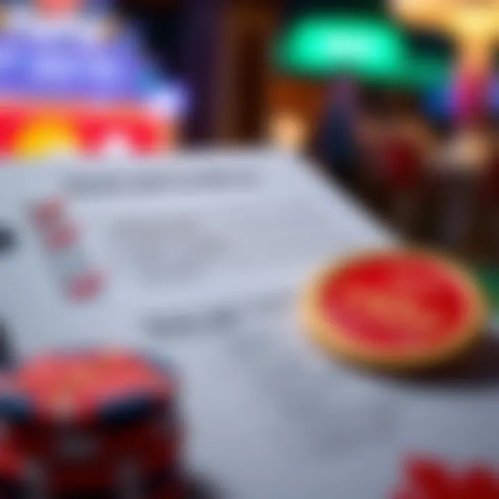 Illustration of a checklist and a casino token highlighting terms and conditions for a gaming offer