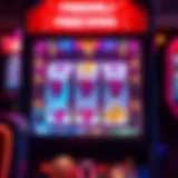 Illustration showing a digital slot machine with spinning reels and glowing coins around it representing free spins excitement
