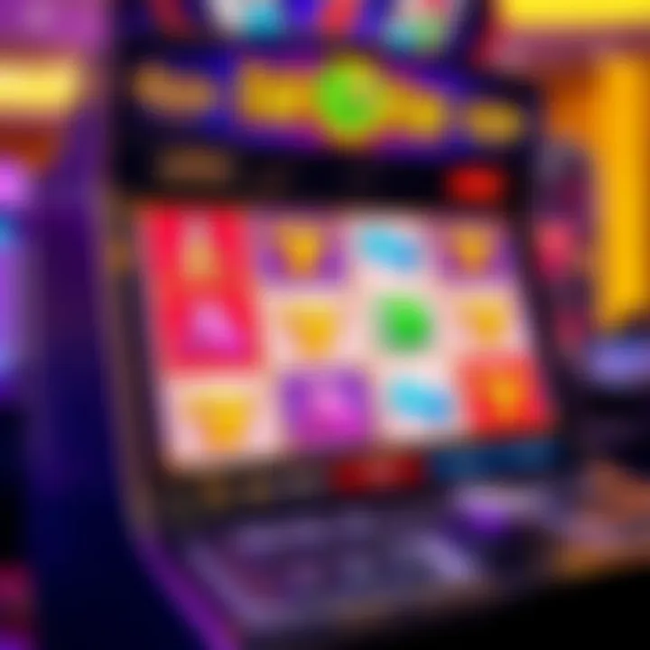 Colorful slot machine screen with vibrant symbols and bonus icons
